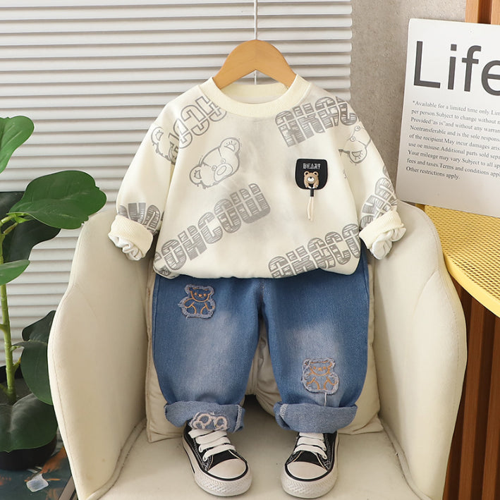 Kids Sweatshirt & Jeans Set β Black, Beige or Grey (1-5 Years)